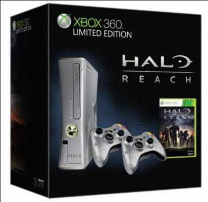 Xbox 360 250gb Edición Halo Reach Con 4 Controles 15 Juegos Originales y Guitarra