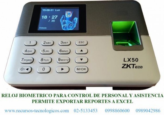 Reloj Biometrico Para Control de Asistencia y Personal Zkteco LX50 pantalla A Color 1 Año de Garantía
