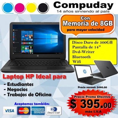 Venta de Laptop HP / 8GB de memoria/ Pantalla 14/ Telf: 04 2566030 /Nuevas con 1 año de Garantía
